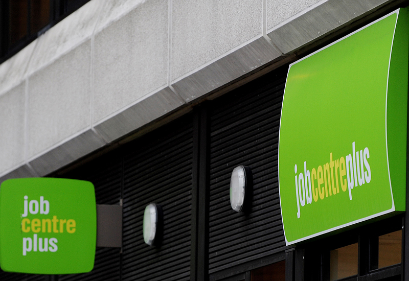 The sign of a job centre is displayed in