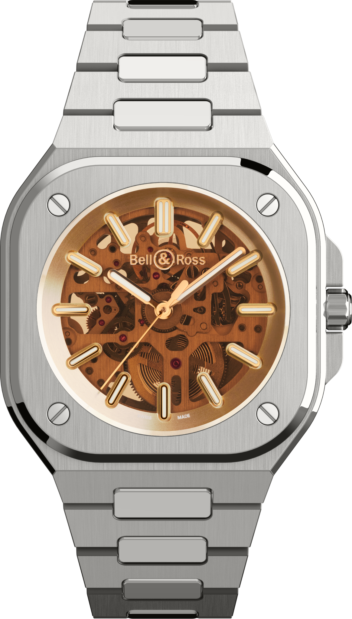 Bell & ross br05 sketelon golden steel